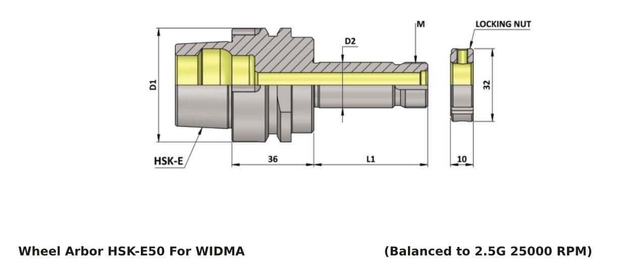 HSK-E50 WA Ø 1-1/4'' x 161 Precision Grinding Wheel Arbor For WIDMA Tool & Cutter Grinding Machine 